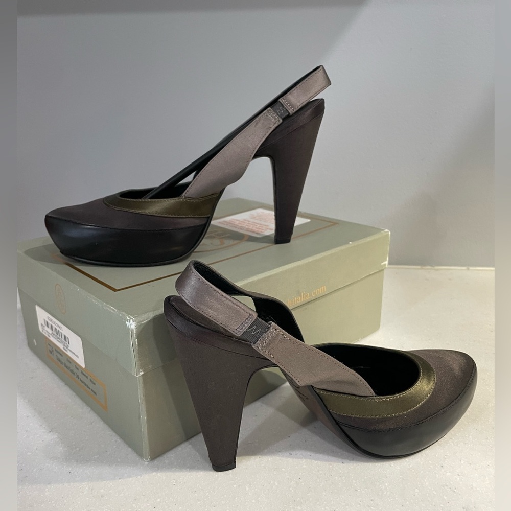 Ash Black, Gray & Green Hidden Platform Closed Slingback Heels